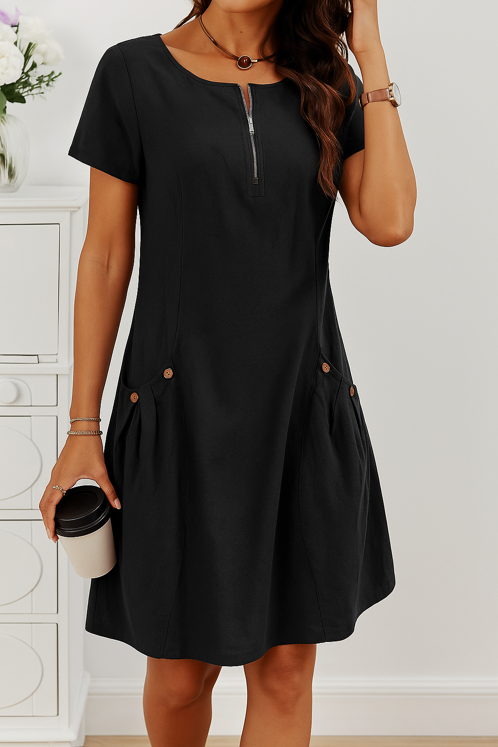 The Elmsley™ | Elegant Short Sleeve Dress with Pockets