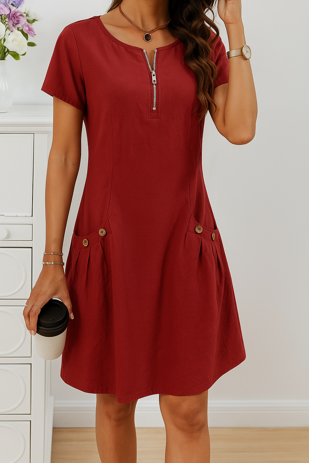 The Elmsley™ | Elegant Short Sleeve Dress with Pockets